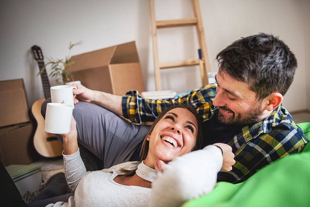 happy couple at home